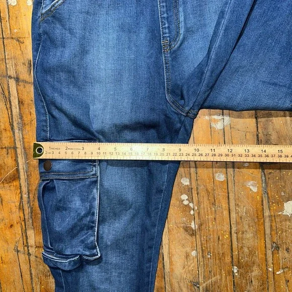 Vibrant Denim Cargo Overalls Women's Size 9 Blue Pockets Button Hem Outdoor - Picture 4 of 8